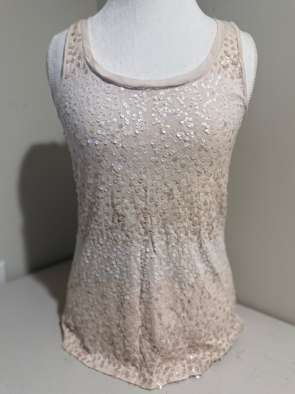 Express Sequin Tank Top - Blush Cream